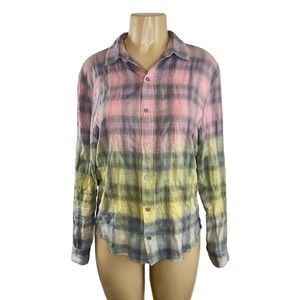 IRO Jeans Flannel Shirt Size M Grey Pink Yellow Plaid Long Sleeve Button Batz